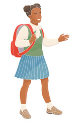 African American schoolgirl in school uniform with backpack