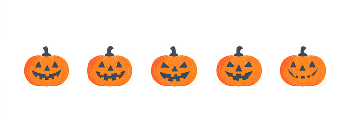 Black bat cutouts on white brick wall with pumpkins spider for Halloween decoration Banner with copy space