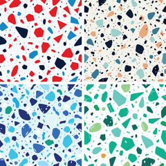 Terrazzo ice white blue coloured seamless pattern background 4 pack
