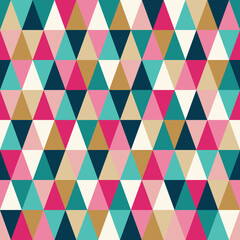 A colorful pattern of triangles in various shades, creating a vibrant geometric design.