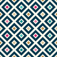 A geometric pattern featuring colorful diamonds on a dark background, suitable for textiles or wallpapers.