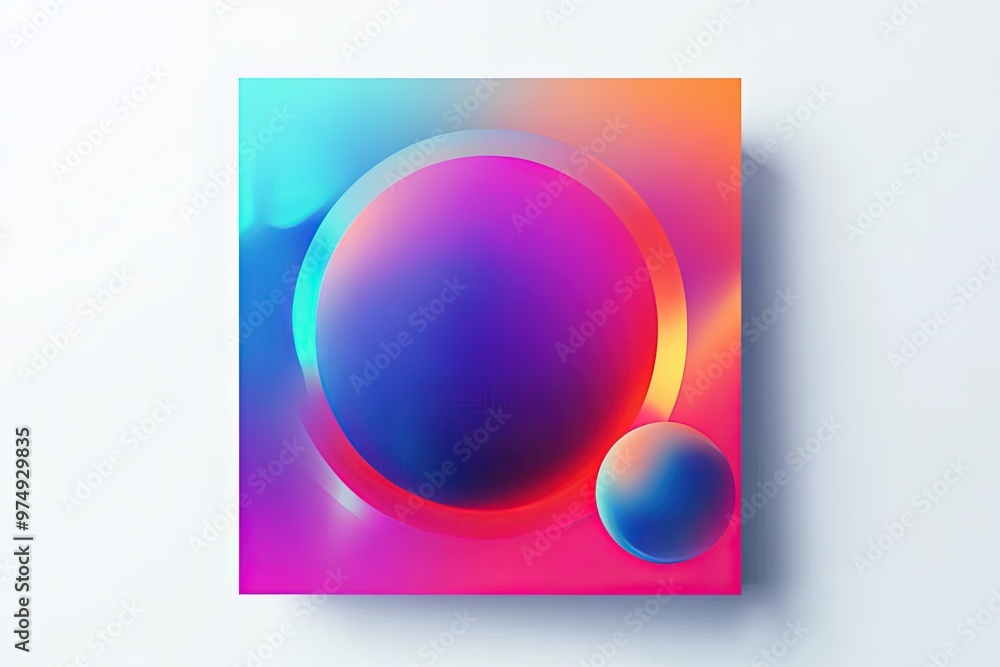 Poster vibrant geometric abstract art with gradient circles on canvas.