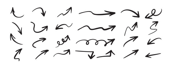 Hand drawn vector arrows doodle set on white background. design element vector illustration.