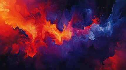 Abstract image of vibrant reds and oranges exploding into deep purples and blues, against a dark setting