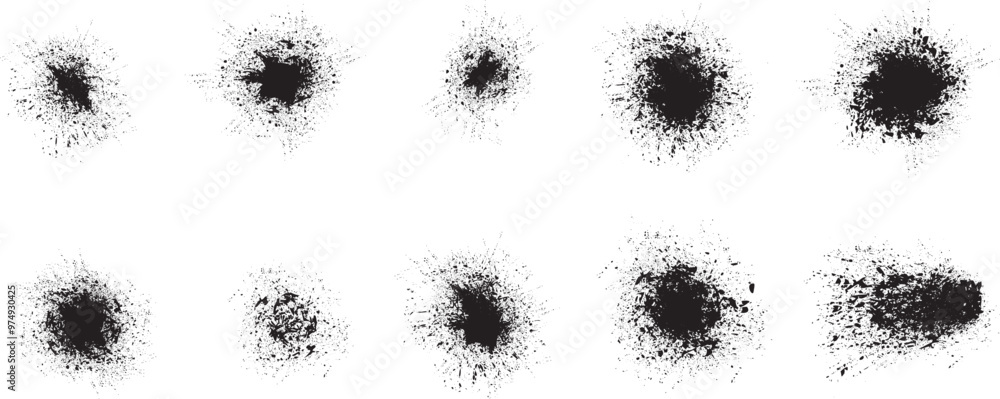 Aufkleber Collection of ink splashes for speckle effect .Set of Black Spray Blot of Ink. Place blobs, stains and splats in this pack over any object to create grunge effect .Spray paint drips .abstract vector.
