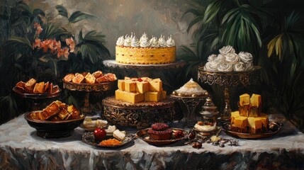Fototapeta premium Oil painting of Nastar a traditional cake often enjoyed during Eid celebrations showcasing the essence of Indonesian festive treats