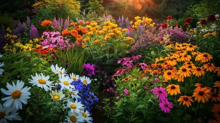 Obraz premium A Vibrant Garden Filled with Various Blooming Flowers