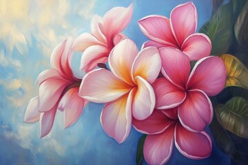 Fototapeta premium Pink Plumeria oil painting showcasing the beauty of this floral variety