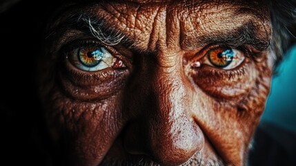 Close-up of a Man's Wrinkled Face with Intense Eyes