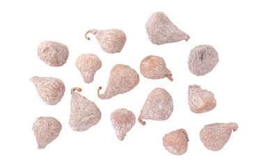 dried baby figs isolated on white background with clipping path, heap of whole figs close-up