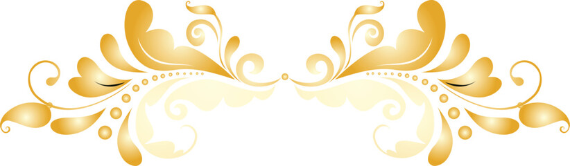 Ornate golden floral design with swirls and curves, suitable for decorative purposes.