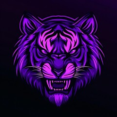 Purple Neon Tiger Head Illustration