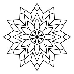 A symmetrical mandala pattern with geometric shapes and sharp lines
