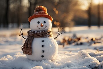 Obraz premium cure funny Snowman under snow in park