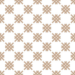 A repeating geometric pattern featuring a light brown design on a white background.