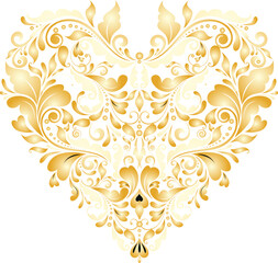 A decorative golden heart design with intricate floral patterns.
