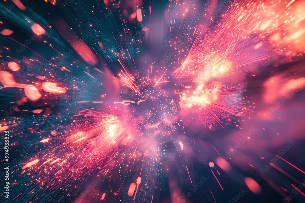 Poster futuristic fireworks display with laser technology creating intricate patterns in the night sky