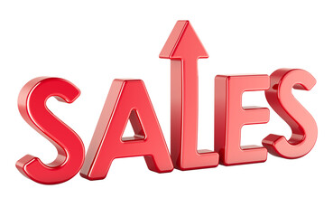 Sale text with red arrow up, 3D rendering isolated on transparent background