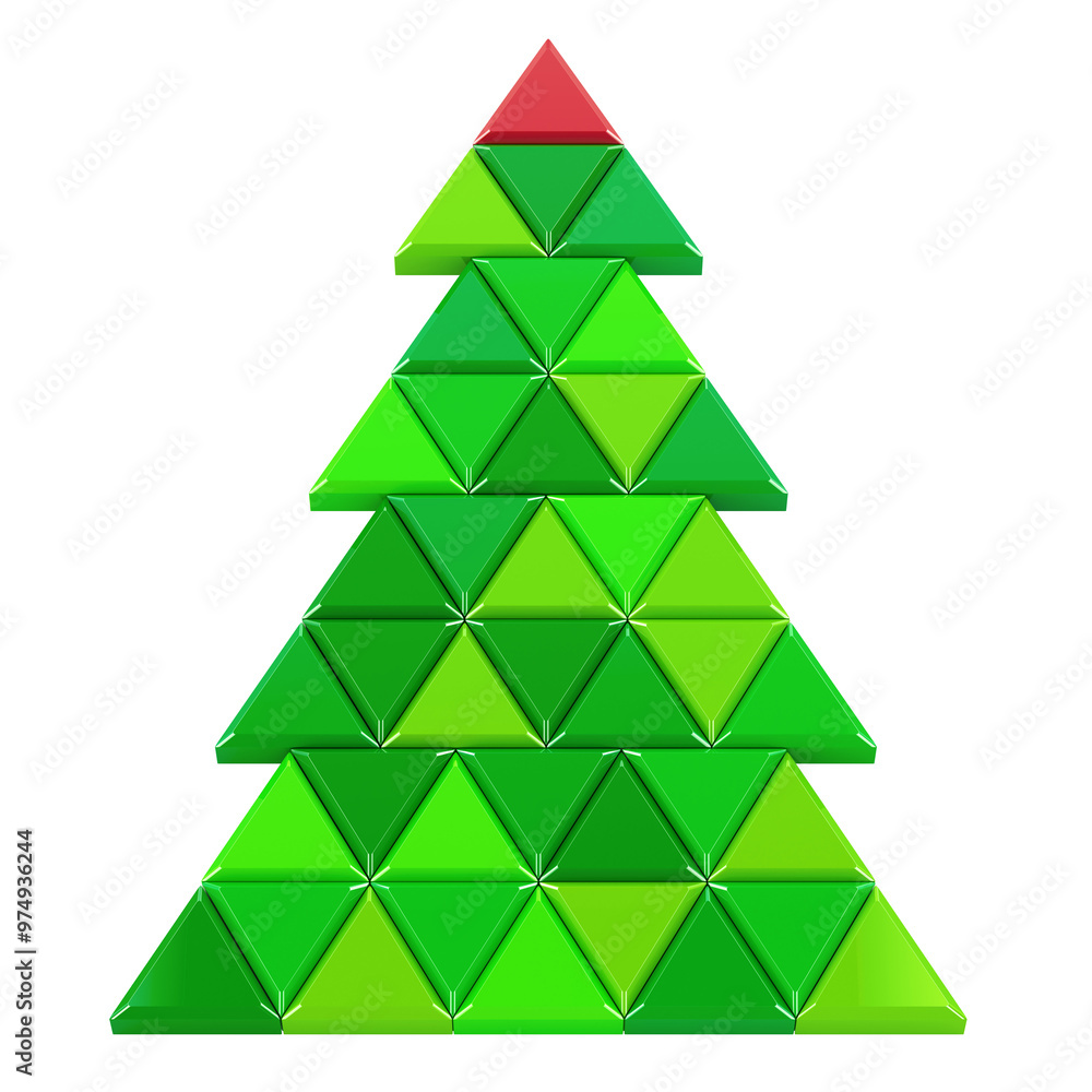 Poster abstract christmas tree, green color. 3d rendering isolated on transparent background