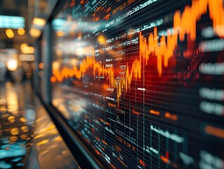 Digital screen showing interest rates dropping like a waterfall, financial crisis imagery.