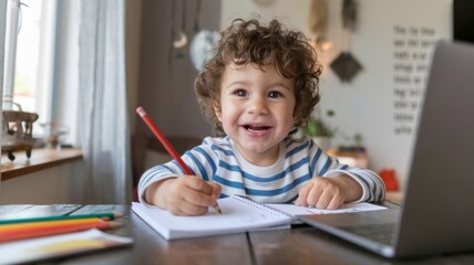 Cheerful Toddler Engaged in Drawing Activity