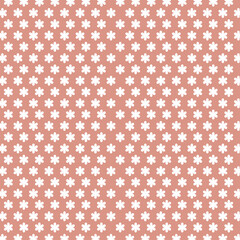 A repeating floral pattern with white flowers on a soft pink background, suitable for textiles or graphic design.