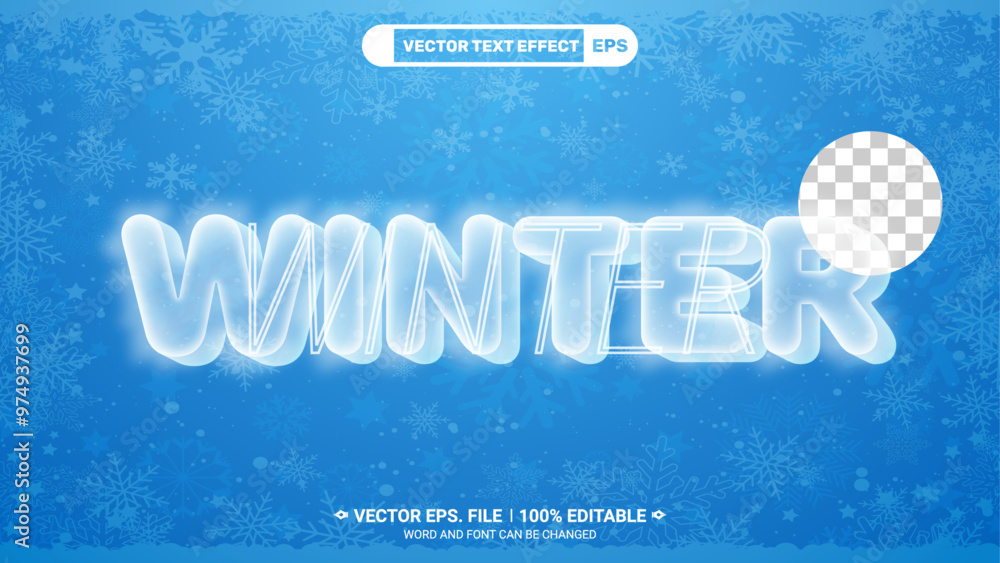 Poster fog style winter editable 3d vector text effect with snowy background