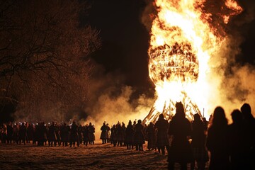 Scottish Hogmanay Celebration with Traditional Music, Dance, and Massive Bonfire at Night