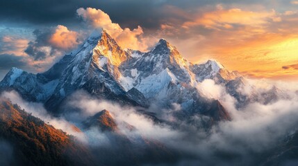 Majestic Mountain Peak Bathed in Golden Sunset Light