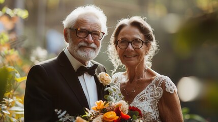 senior couple renewing their wedding vows, senior wedding, anniversary celebration, love