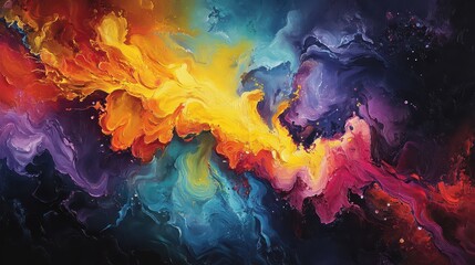 Fototapeta premium Colorful eruption with vibrant yellows and reds transitioning into dark blues and purples