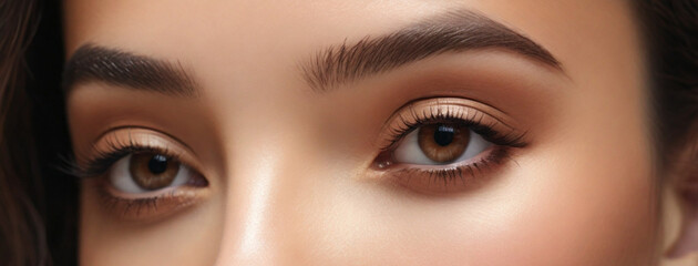 Fototapeta premium ose up of beautiful woman's brown eyes with eyelash and brow lift. 
