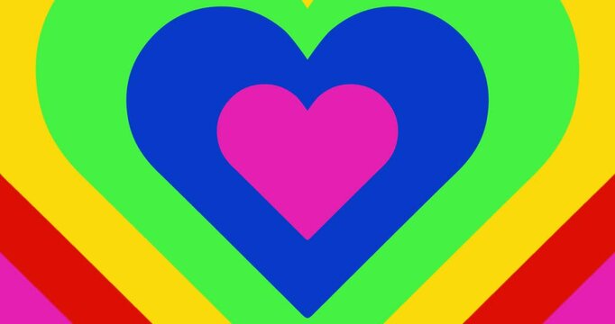 Moving hypnotic Heart in fast motion. Seamless Psychedelic hearts for Valentines day concept or festive day. Rainbow color