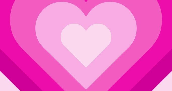 Moving hypnotic Heart in fast motion. Seamless Psychedelic hearts for Valentines day concept. Pink color. The 14th of February.