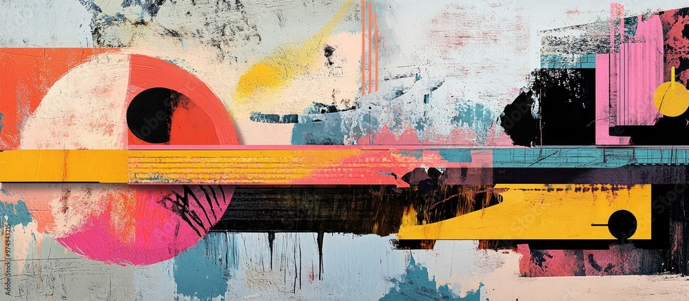 Poster Abstract mixed media composition combining a variety of textures shapes and colors for a dynamic visual experience