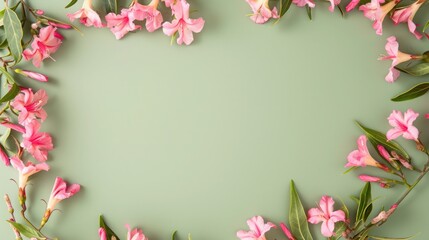 Light green background with pink flower borders