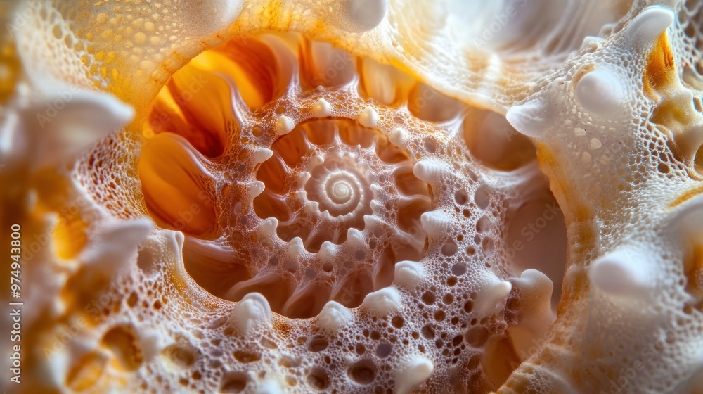 Poster close-up of a seashell's spiral pattern and textured surface