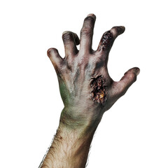 A detailed view of a zombie hand with visible scars on transparent background, Generative AI