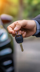 Fototapeta premium dealer gives car keys, concept of mobility and freedom, created with generative AI technology