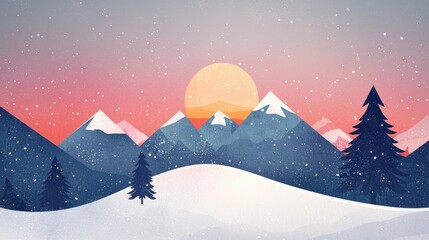 Naklejka premium Winter Mountain Sunrise Slide Design for Christmas Motivational Talks and Presentations