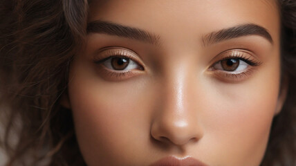 Fototapeta premium ose up of beautiful woman's brown eyes with eyelash and brow lift. 