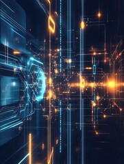 Abstract technological background with glowing lines and lights, representing digital connectivity and futuristic design.
