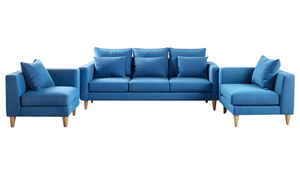 Modern blue sofa set, Living room furniture and decorations. 