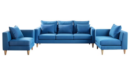 Modern blue sofa set, Living room furniture and decorations. 