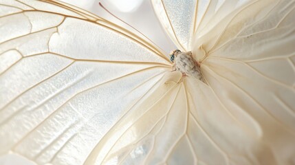 Close-up View of a White Butterfly's Veined Wings
