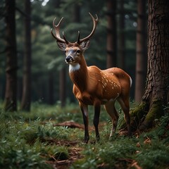 Spotted Deer in Forest  Nature  Wildlife  Animal  Woodland  Buck  Antlers   Green   Brown   Nature Photography