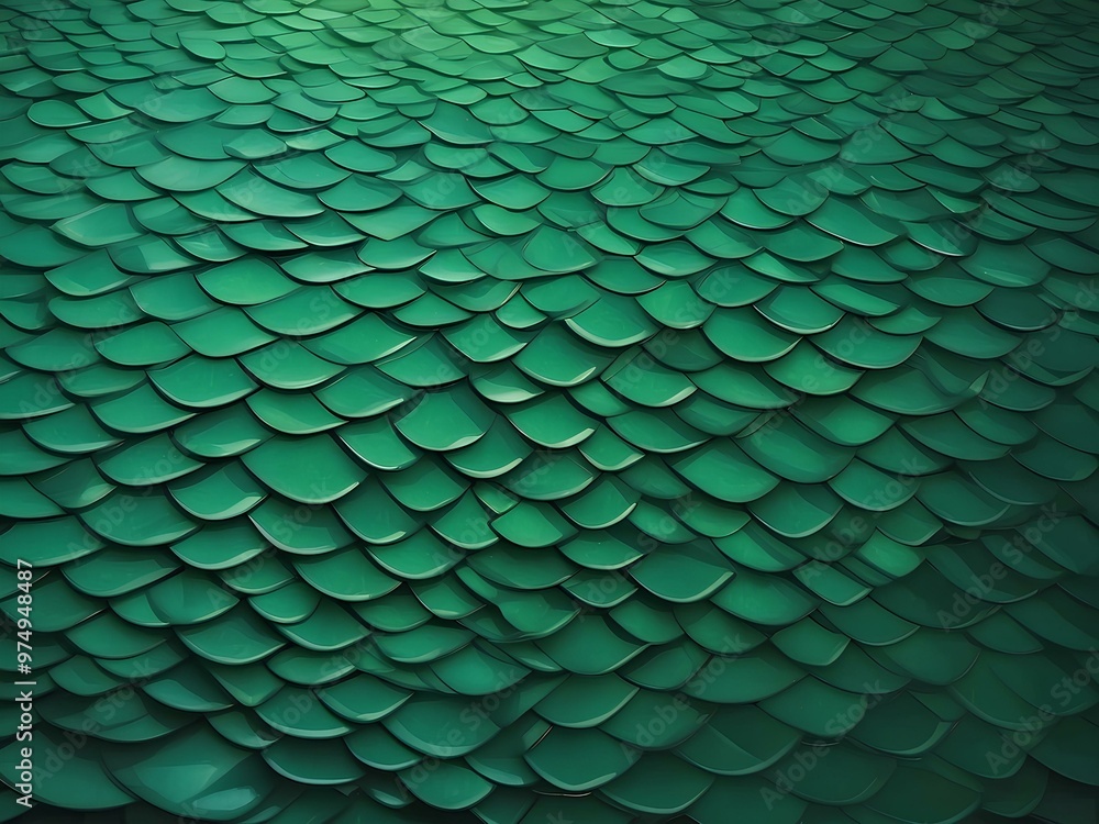 Poster close-up of green overlapping scales creating a nature-inspired pattern with a smooth and organic te