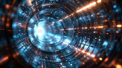 Fototapeta premium Futuristic Tunnel of Swirling Luminous Energy and Digital Technology