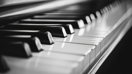 Close-up Black and White Photograph of a Piano Keyboard