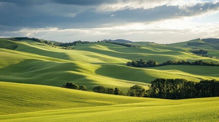 Fototapeta premium Rolling Green Hills Under a Cloudy Sky